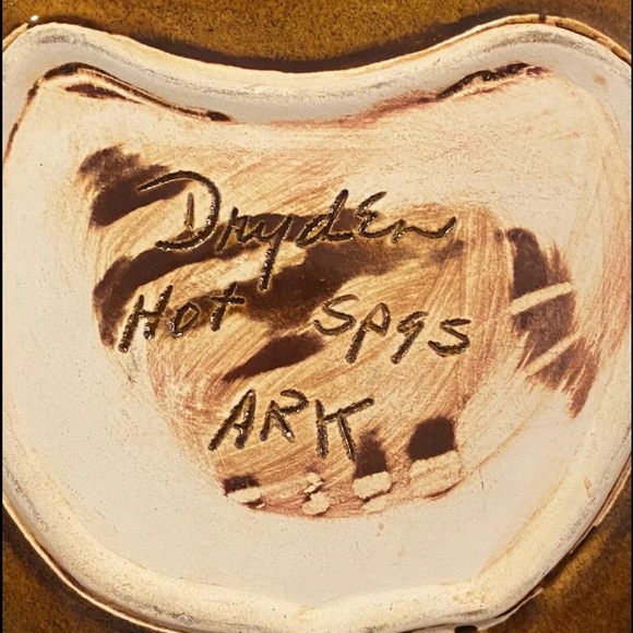 Dryden Pottery Hot Springs Ark Brown Green Drip Glaze Bowl Apple Pumpkin Vintage - Picture 3 of 5